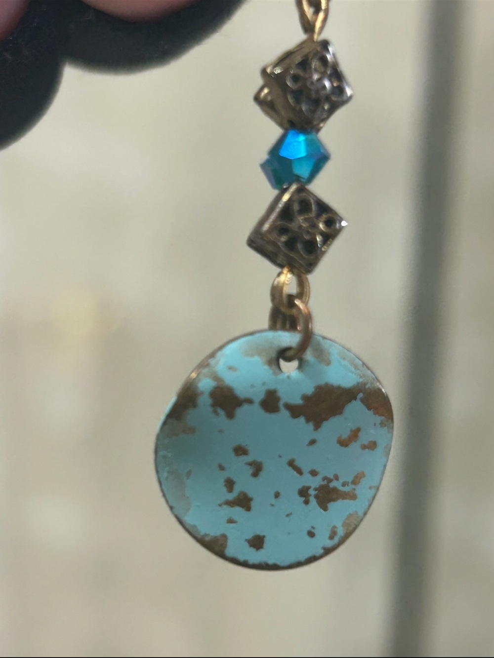 Turquoise Patina Disc Drop Earrings with Gold Accent - Unbranded